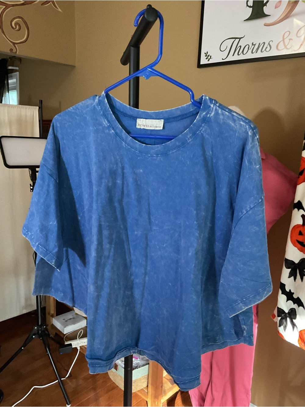 Zenana Outfitters Washed Blue Cropped Tee